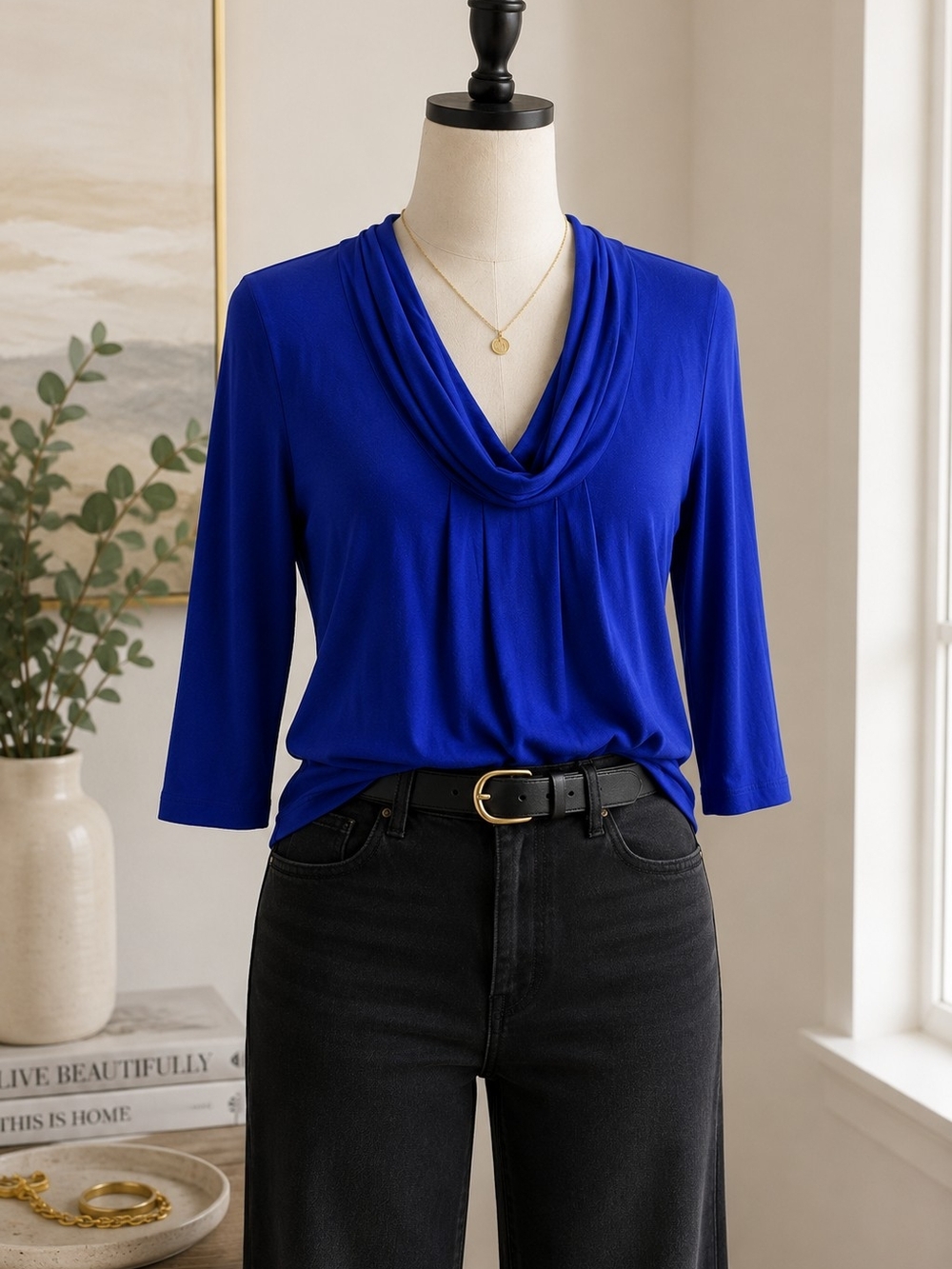 Kenneth Cole New York Royal Blue Cowl Neck Knit Top | Size Small